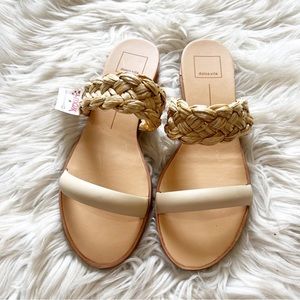 Dolce Vita NWT Cream & Tan Braided Raffia Slip On Sandals Size 8.5